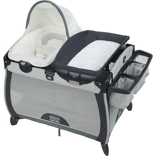 Graco Pack 'n Play Quick Connect Portable Lounger Deluxe Playard, Baby Playpen with Changing Table, McKinley