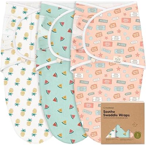 3-Pack Organic Baby Swaddle Sleep Sacks - Swaddles for Newborns, Infant 0-3 Months, Baby Girls, Boys, Soft & Snug Newborn Sleep Sack, Nursery Swaddling Blankets, Velcro Closure (Beach Day)