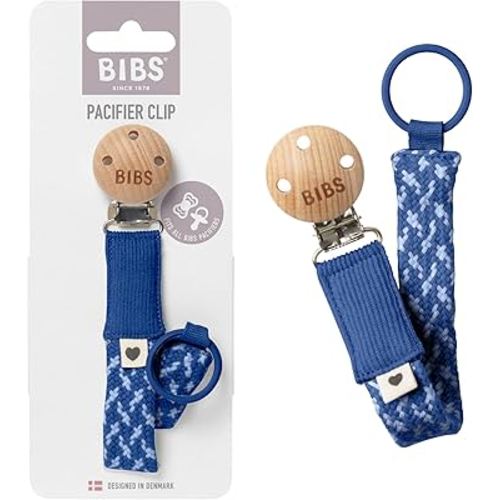 BIBS Paci Braid Dummy Chain Organic Cotton Danish Design, One Size (0-36 Months), Cornflower / Dusty Blue