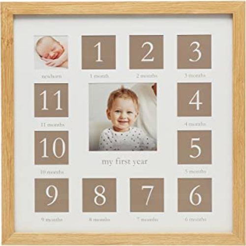 Kate & Milo My First Year Picture Frame, Baby's First Twelve Months Photo Collage and Gender Neutral Keepsake, Ideal for Baby Shower, New Mom Gift and Nursery Decor, Wood