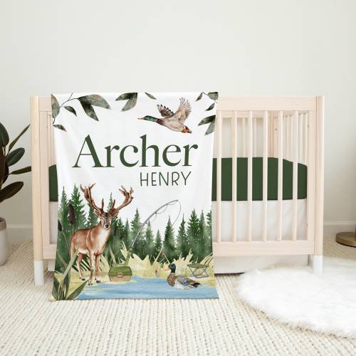 Hunting Blanket, Personalized Hunter Baby Blanket, Buck Baby Blanket, New Baby Gift, Duck Hunter Nursery Theme, Duck Baby Shower W48