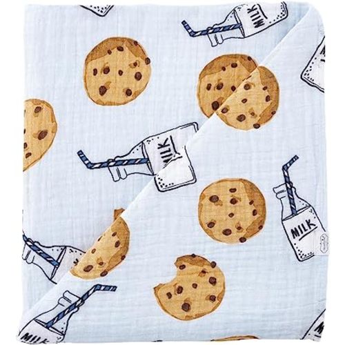 Mud Pie Muslin Swaddle, Milk and Cookies (Blue)