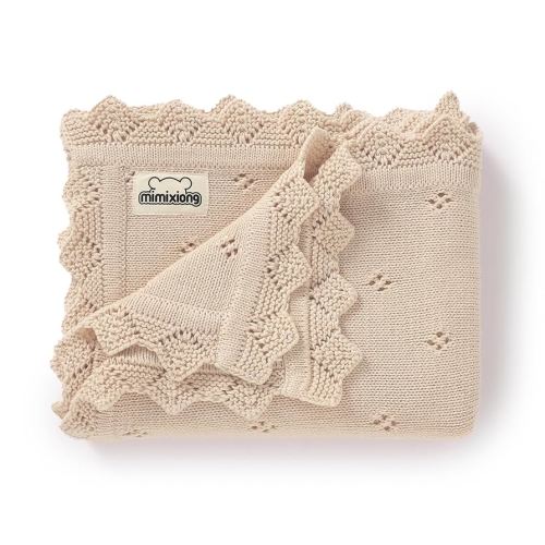 mimixiong Cotton Baby Blanket Knitted Crochet Receiving Crib Nursery Swaddling Blankets for Newborn Baby Boy Girl 30x40 Inch (Oatmeal)