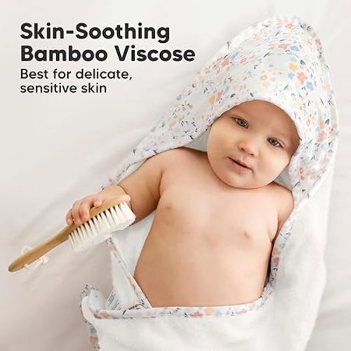 KeaBabies Hooded Baby Towel for Newborn - Viscose Derived from Bamboo Large Baby Bath Towels with Hood for Boys, Girls, Toddler, Extra Absorbent & Soft Newborn Bath Essentials (Wildflowers)