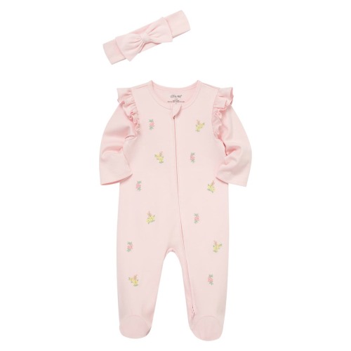 Floral Embroidered Cotton Footie & Headband Set