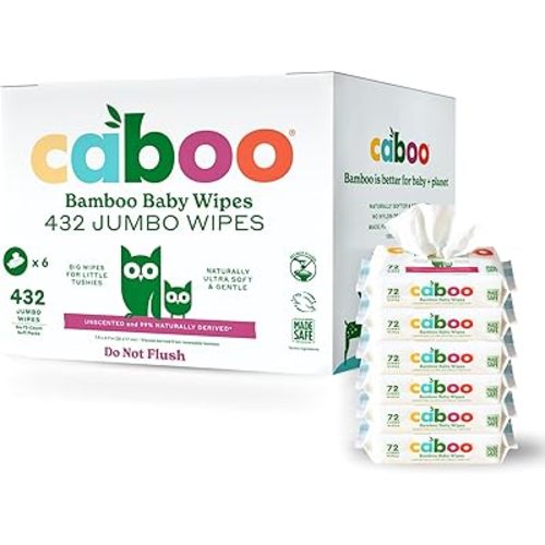 Caboo Baby Wipes, Made with Bamboo Viscose, Certified Made Safe Ingredients, Unscented Baby Wipes Good for Sensitive Skin, 72 Wipes Per Travel Pack, Total of 432 Wet Wipes