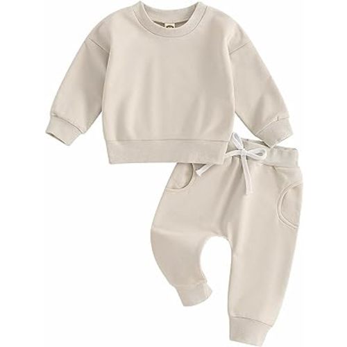 MAYUMMPY Baby Boys Girl Solid Color Outfit Sweatsuit Crewneck Sweatshirt Sweatpants Pants Set Fall Winter Clothes