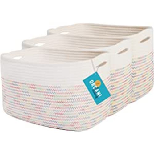 Amazon.com: OrganiHaus Toy Storage Bins 3-Pack | Nursery Storage Basket | Towel Baskets for Bathroom | Woven Baskets for Storage | Decorative Baskets for Storage | Cotton Rope Baskets for Storage - Rainbow Basket : Baby