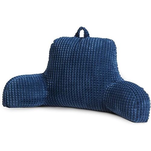 A Nice Night Reading Pillow Bed Wedge Large Adult Children Backrest with Arms Back Support for Sitting Up in Bed/Couch for Lounging Bedrest,Waffle Stereoscopic Design,Navy