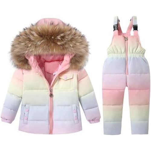 CARETOO Toddler Boys Girls Winter Down Coats Snowsuit Outerwear 2Pcs Clothes Hooded Jacket Snow Ski Bib Pants Outfits Set