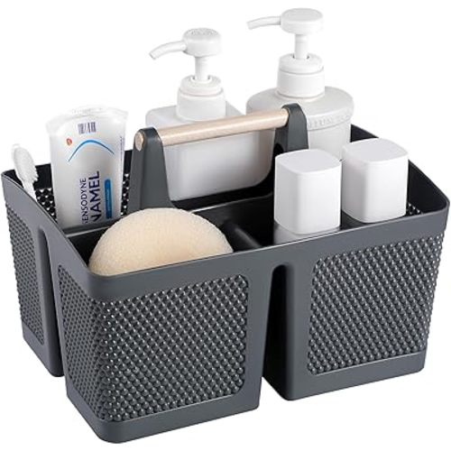 rejomiik Portable Shower Caddy Basket Plastic Cleaning Caddy Organizer Storage Tote with Handle for Bathroom, College, Dorm Room Essentials, Grey