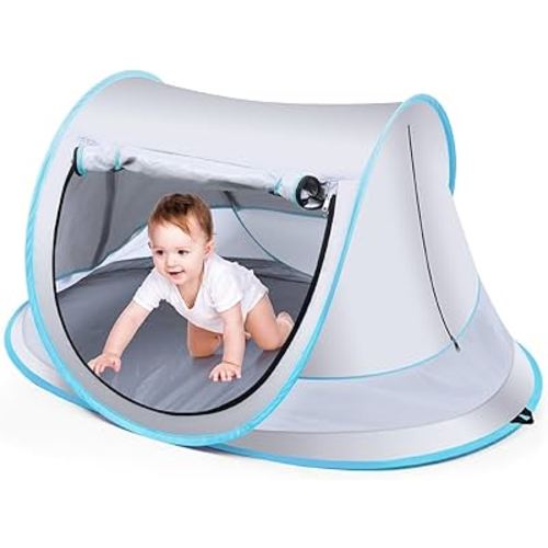 Baby Beach Tent,Large Pop Up Beach Tent Sun Shade for Beach,Portable Baby Travel Tent with Mosquito Net,Indoor Baby Play Tent,UPF 50+ UV Protection Sun Shelters for Infants