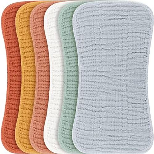 Konssy Muslin Baby Burp Cloths Sets for Unisex- 6 Pack Large 100% Cotton Burping Clothes for Newborn, Baby Girls and Boys