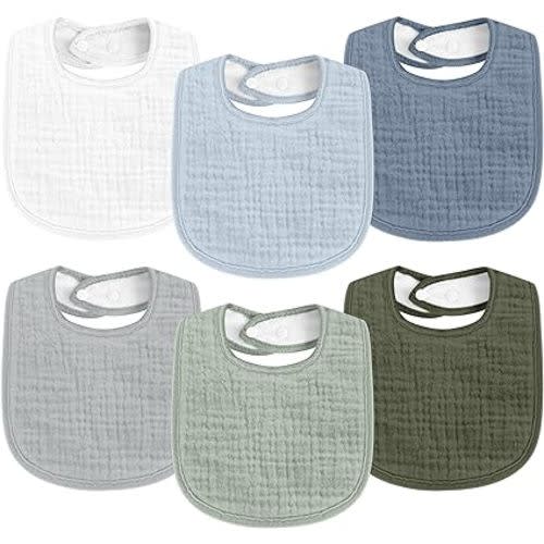 Muslin Baby Drool Bibs 6Pack Soft Square Adjustable Baby Bandana Bibs for Unisex Girls & Boys