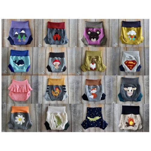 CUSTOM / Made To Order Upcycled Wool Soaker Cover Diaper Cover With Added Doubler CUSTOM SOAKER Pick Your Size Color Applique