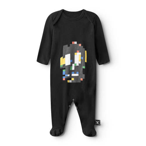 pixel skull footed overall