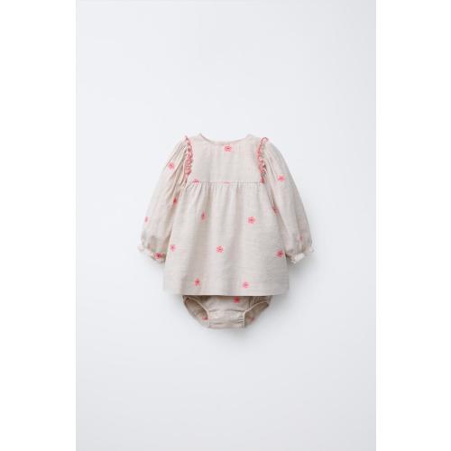 EMBROIDERED FLOWER DRESS AND PANTIES - Light beige | ZARA United States