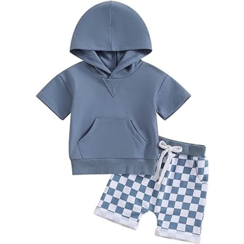TheFound Toddler Boys Summer 2pcs Clothes Sets Hooded Tank Top Striped Shorts Cute Newborn Baby Boy Coming Home Outfit