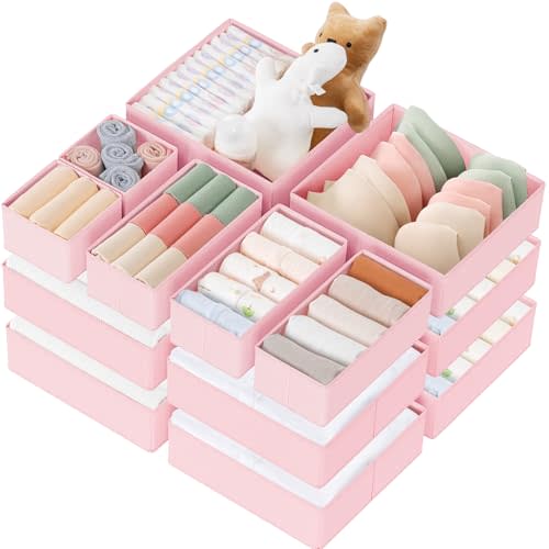 Criusia Drawer Organizer Clothes, 21 Pack Dresser Organizer for Baby Clothes, Underwear, Sock - Foldable Closet Organization and Storage Dividers Bins for Nursery, Bedroom (Pink)