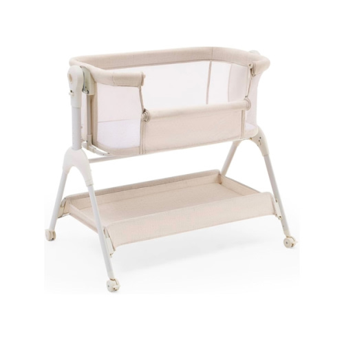 HARPPA Cuddly Baby Bassinet Bedside Sleeper, 3 in 1 Rocking Bassinet with Mattress and Soft Cover, Full Mesh Sides, 5 Height Adjustable with Wheels for Newborns, Beige