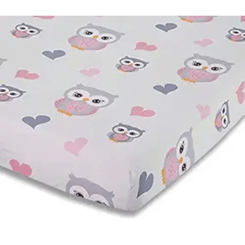 EVERYDAY KIDS Baby Girl Fitted Crib Sheet Sweet Owls, 100% Soft Breathable Microfiber Baby Sheet, Fits Standard Size Crib Mattress 28in x 52in, Nursery Sheet