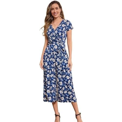 Women's Maternity Nursing Romper for Breastfeeding with Pockets V-neck Maternity Jumpsuits for Women