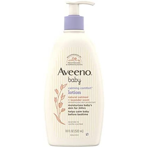 Aveeno Baby Calming Comfort Moisturizing Lotion with Relaxing Lavender & Vanilla Scents, Non-Greasy Body Lotion with Natural Oatmeal & Dimethicone, Paraben- & Phthalate-Free, 18 fl. Oz