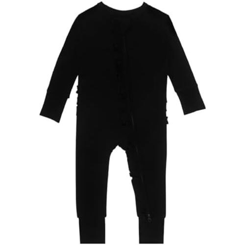 GUISBY Rayon Baby Long Sleeve Footless Rompers, 2 Way Zipper with Ruffle Sleepers 0-24 Months