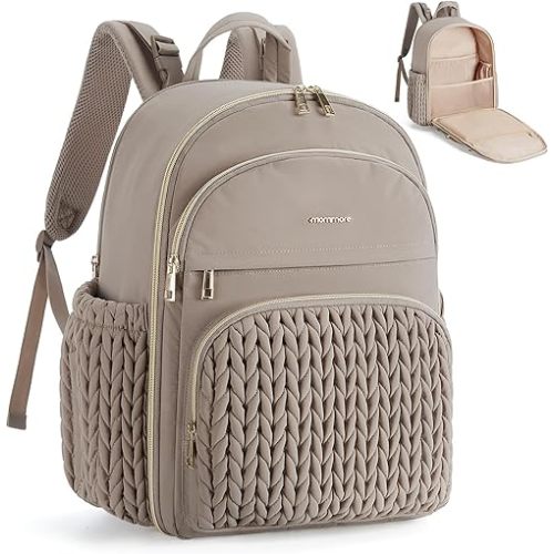 mommore Diaper Bag Backpack Large Baby Bag with Insulated Pockets, Laptop Sleeve Stroller Buckles, Quilted Travel Diaper Backpack with Luggage Strap