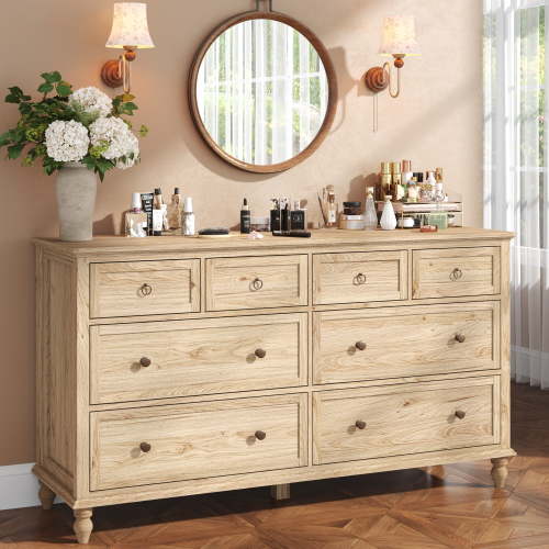 ChVans 65 inch Large Long Drawer Dresser, 8 Drawer Dresser for Bedroom, Modern Farmhouse Wood Wide Chest of Drawers, Storage Dressers for Bedroom, Living Room & Hallway