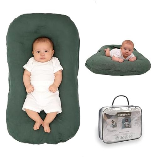 Infant Support Cushion - Baby Support Cushion for Newborn 0-24 Months, Muslin Cover，Portable Breathable & Soft Tummy Time Mat for Home and Travel - Moss