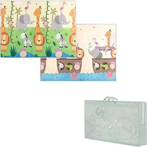 Dream On Me Play Time Reversible Baby Play Mat Foldable Extra Large Thick Foam Crawling Playmats for Toddlers Waterproof Portable Playmat, Happy Feet