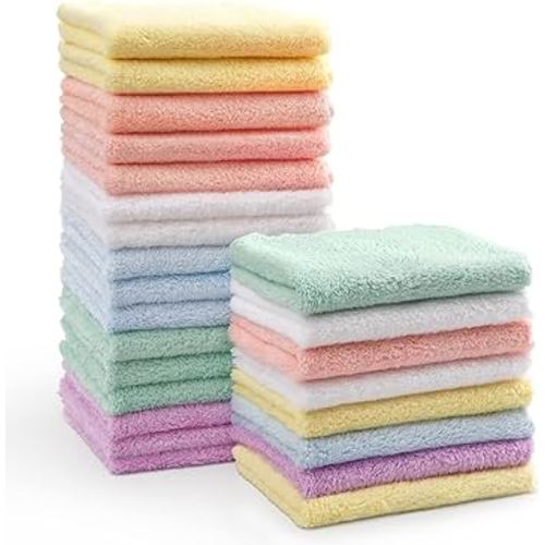 HOMEXCEL Baby Washcloths 24 Pack-Microfiber Coral Fleece Baby Bath Face Towel 7 x 9 Inch Extra Absorbent and Soft Burp Cloth and Wash Cloths for Newborn-Infants and Toddlers-Gentle On Sensitive Skin