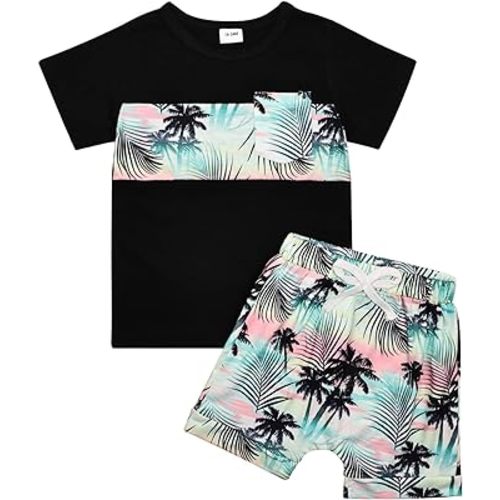 Toddler Baby Boy Clothes Summer Holiday Style Outfits Short Sleeve Top T-Shirt & Pocket Pant Set 12 Months-4 Years old