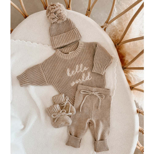 Announcement Bundle - 'Hello World' Sweater/Pant/Beanie Set - Fawn (PRE - ORDER Est dispatch Late July)