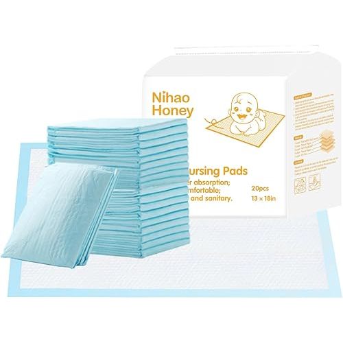 Disposable Changing Pads for Baby, 20 Pack Portable Diaper Changing Pad Liner, Baby Changing Pad Nursing Pads Waterproof (Blue, 13x18 Inch)