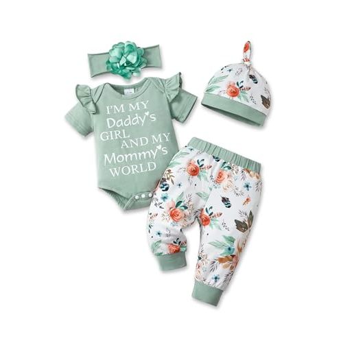 Renotemy Newborn Infant Baby Girl Clothes Summer Outfits Infant Romper Pants Cute Toddler Girl Clothes Gift Set