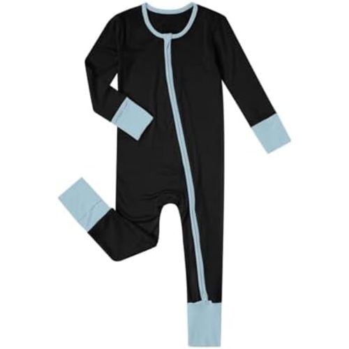 Teach Leanbh Unisex Baby Bamboo Viscose Pajamas with Mittens and Feet Cuffs Soild 2 Way Zipper Long Sleeve Romper