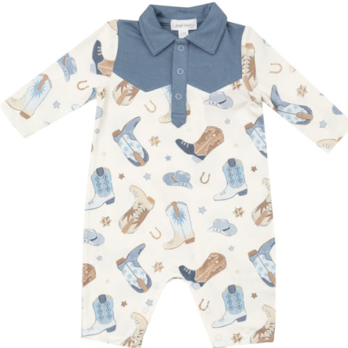 Angel Dear Infant Boys' Boot Conversation Print Long Sleeve Onesie | Boot Barn