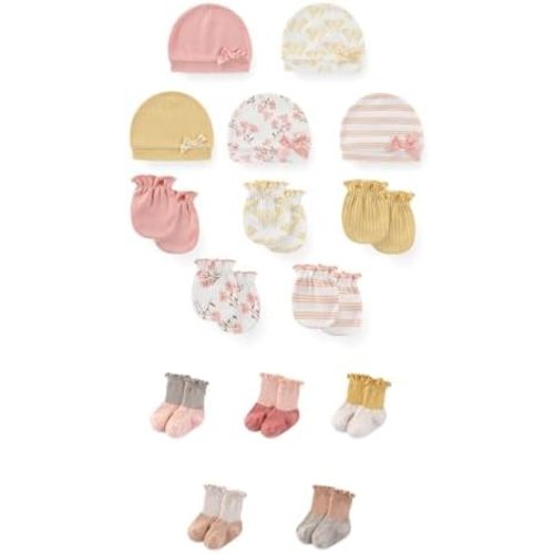 15 Pack Unisex New Born Boy Girls No Scratch Mittens Sets Cotton Soft Baby Gloves Hats socks Accessory 0-6 Months