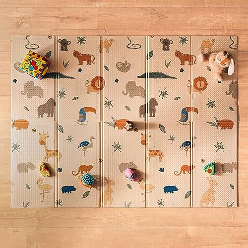 Nuby Reversible Baby Floor Mat - Foldable and Lightweight Baby Play Mat for Floor - Easy Storage and Travel - Safari