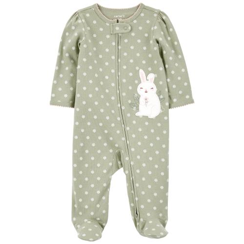 Baby Bunny 2-Way Zip Cotton Sleep & Play Pajamas - Style,Green