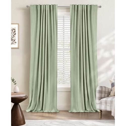 Sage Green Total Blackout Curtains for Bedroom 102 Inches Long