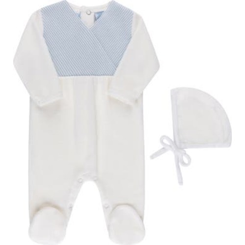 Faux Wrap Cotton Blend Velour Footie & Hat Set, Newborn