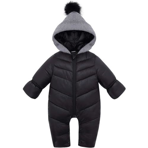 Happy Cherry Unisex Baby Snowsuit Hooded Down Winter Clothes Infant Warm Zipper One Piece Puffer Romper - Black - 0-3 Months