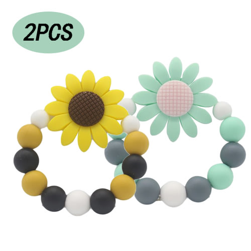 SHELLTON Baby Teether, Colorful Beads Sunflower Bracelet Soft Silicone Baby Teether Chew Teething Toy