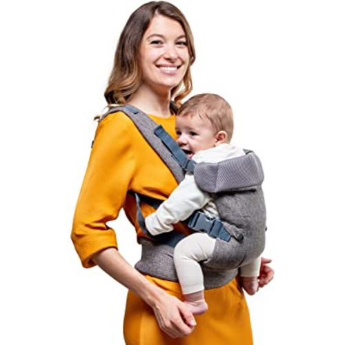 YOU+ME 4-in-1 Baby Carrier Newborn to Toddler - All Positions Baby Chest Carrier - Front and Back Carry Baby Carriers - Includes 2-in-1 Bandana Bib - Baby Holder Carrier for 8-32 lbs (Grey Mesh)