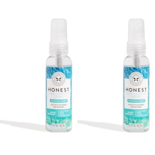 The Honest Company Plant-Based Hand Sanitizer Spray | Kills 99.9% of Germs | Hypoallergenic, Quick-drying + Moisturizing | Coastal Surf, 2 fl oz (Pack of 2)