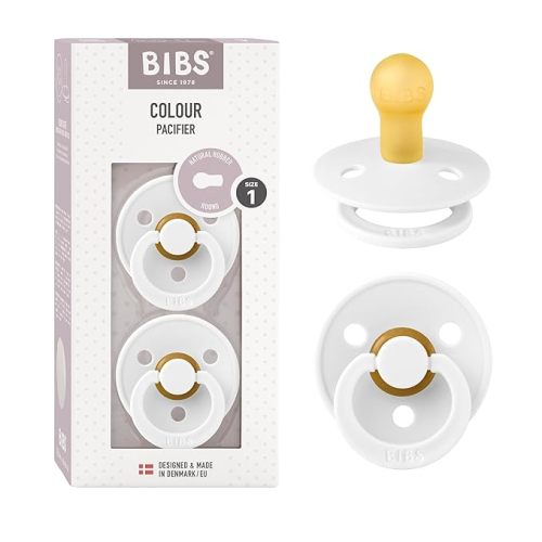 BIBS Pacifiers Colour Collection | Natural Rubber Baby Pacifier | Set of 2 BPA-Free Soothers | Made in Denmark | 0+ Months (Pack of 2) | White