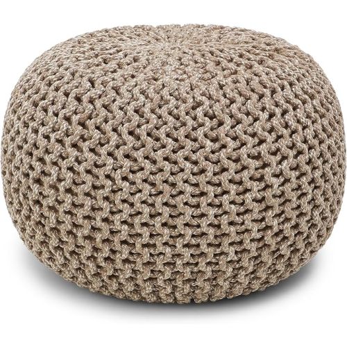 REDEARTH Round Pouf Ottoman - Hand Knitted Cable Boho Poof Home Décor Pouffe Circular Footrest for Living Room - Nursery - Bedroom - Lounge 100% Cotton (19.5"x19.5"x14") - Beige Ivory - Circular Beige Ivory